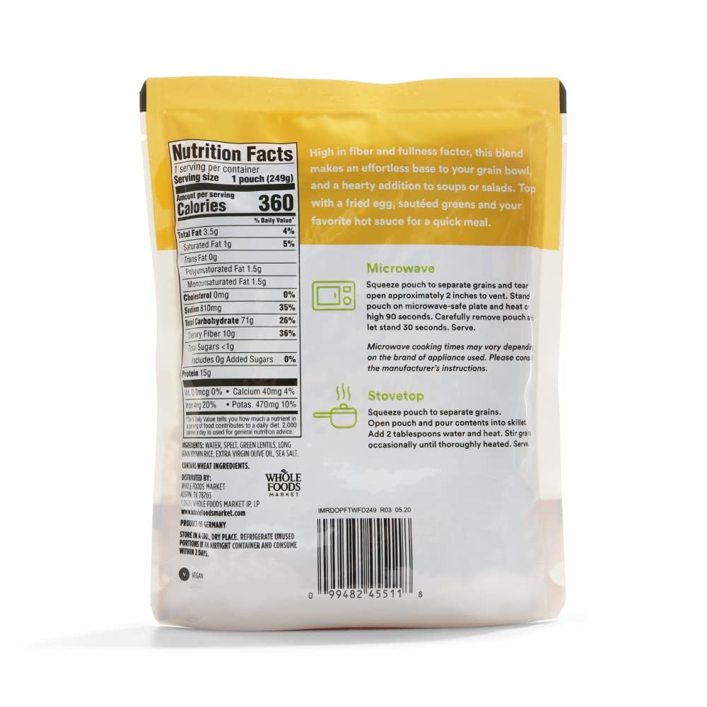 365 by Whole Foods Market Spelt Green Lentils & Brown Rice, 8.8 Ounce, Healthy Grain Mix, Vegan, Gluten-Free