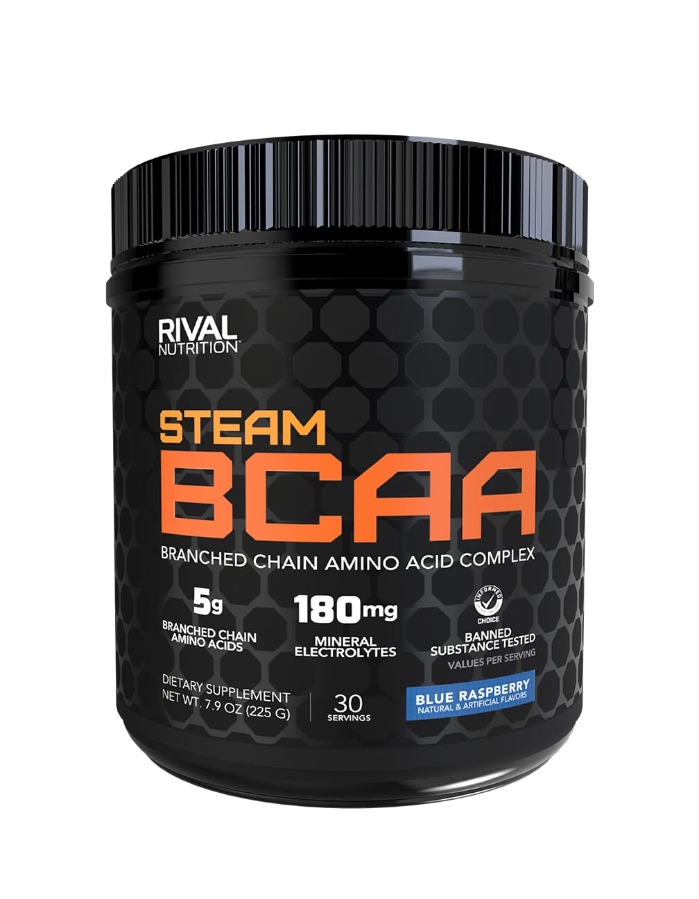 Rival Nutrition Steam BCAA Blue Raspberry I 30 Servings I 5g Branched Chain Amino Acids and 180mg Electrolytes Per Serving I Rec
