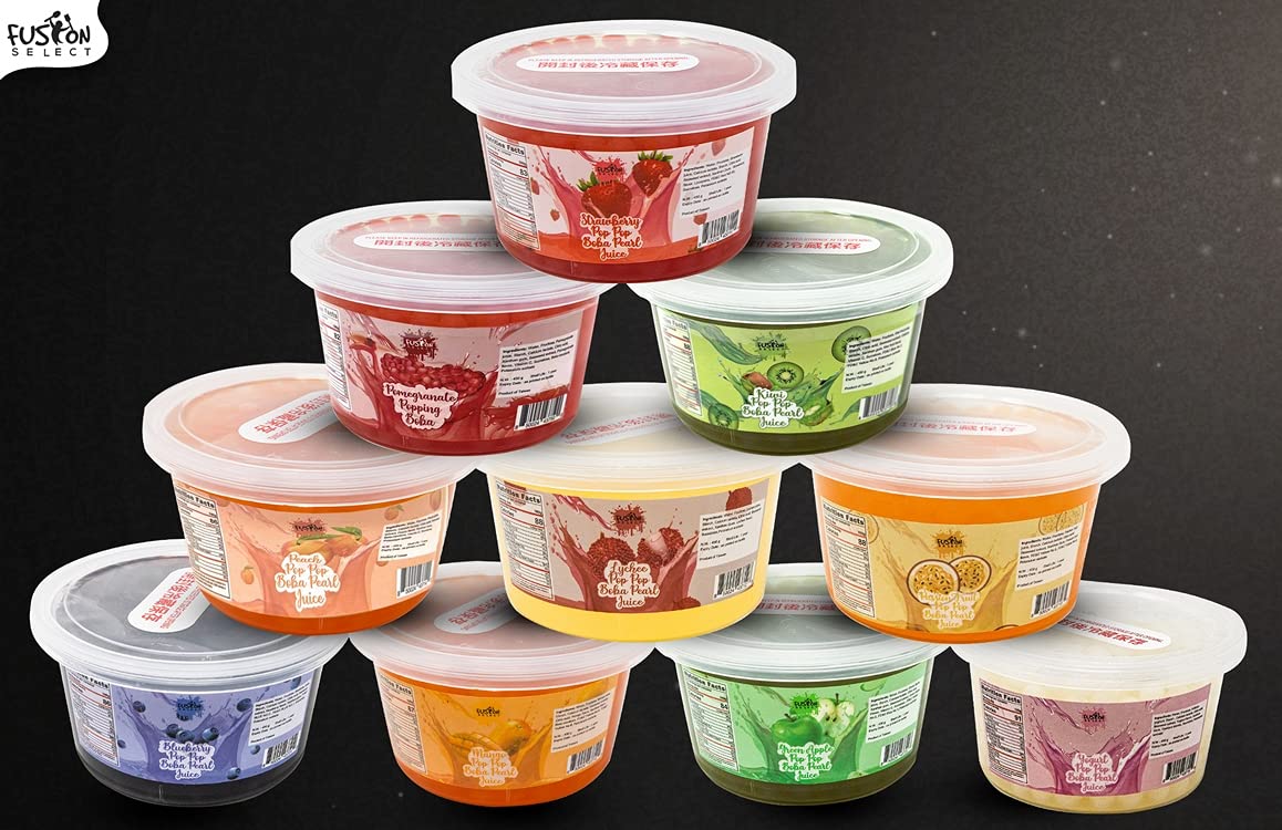 Fusion Select Strawberry, Blueberry, Peach Bursting Bobaz Popping Bobaz Pearls Fruit Tea Snack Toppings