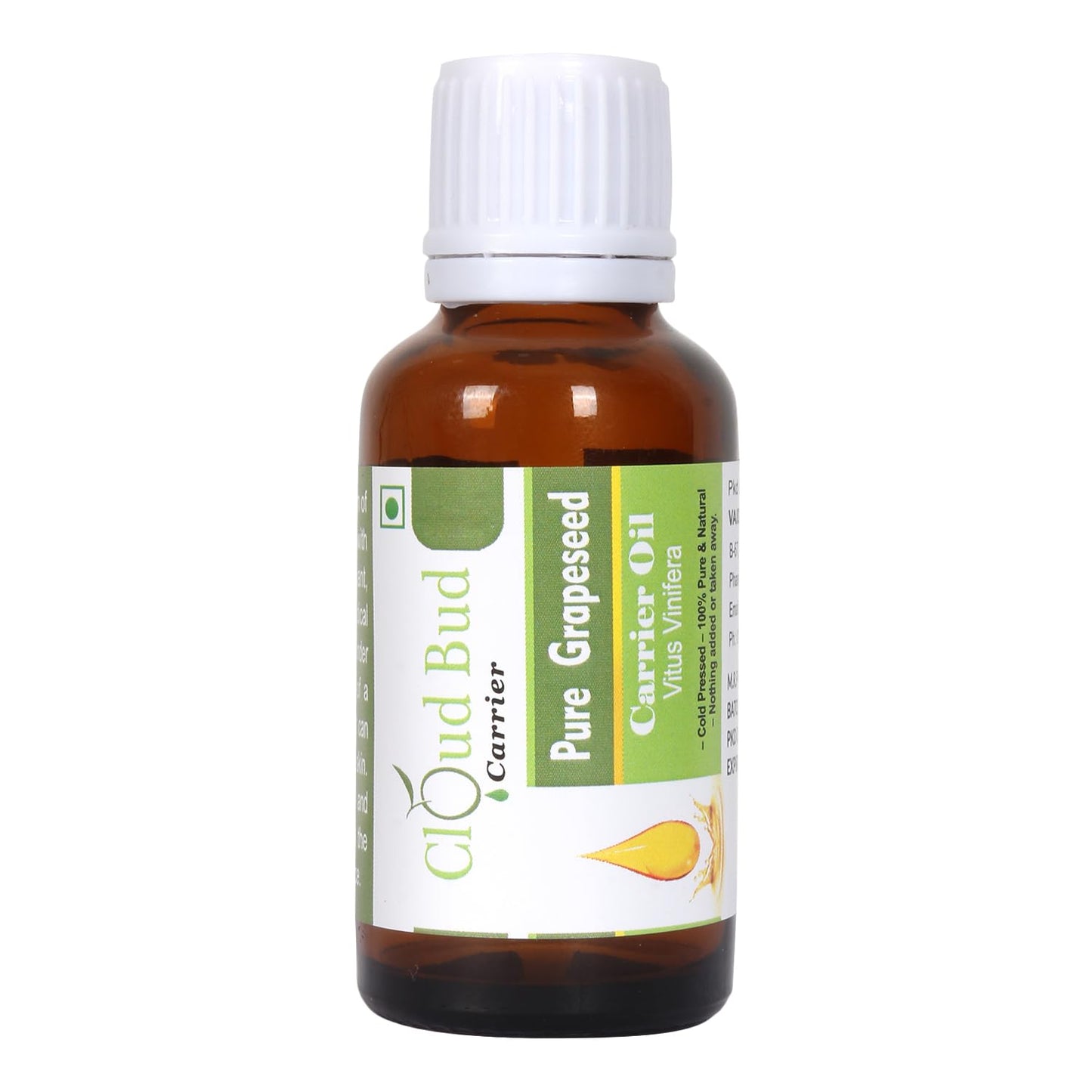 Cloud Bud Pure Grapeseed Carrier Oil 5ml 0.169oz Vitus Vinifera 100% Pure and Natural Cold Pressed