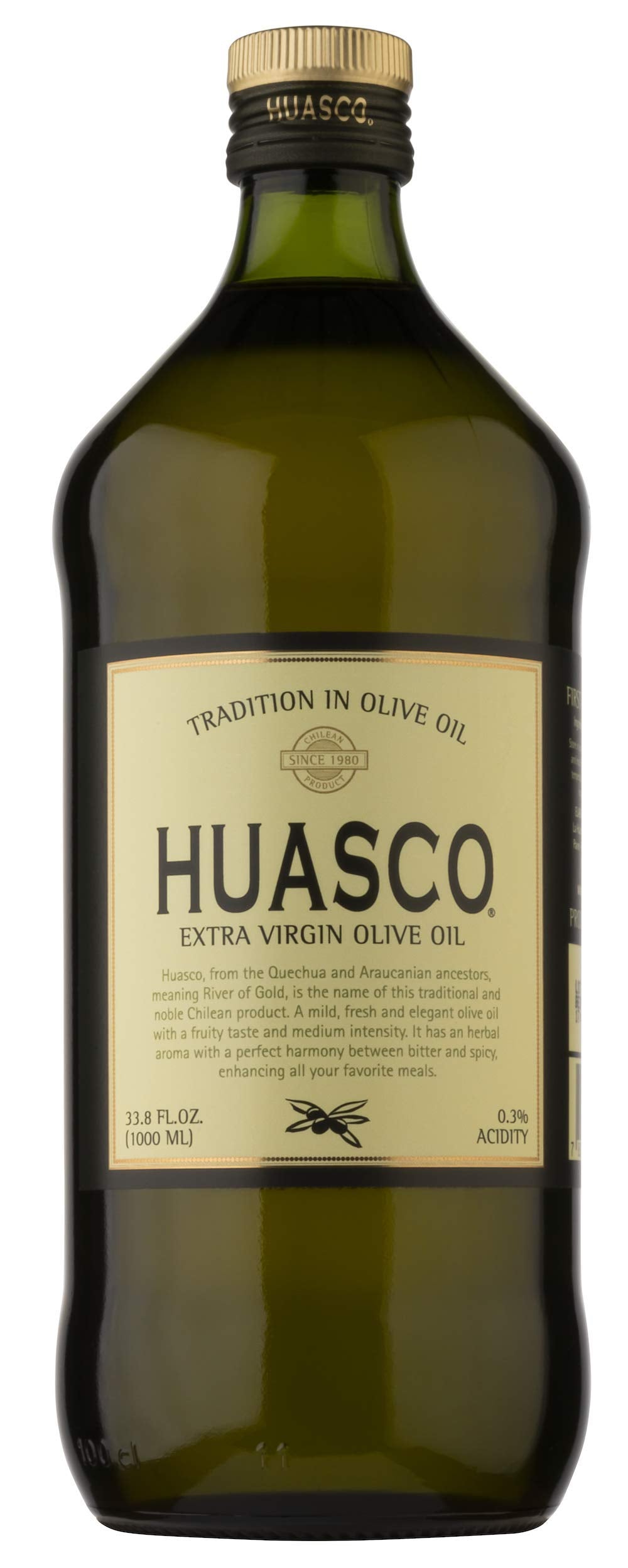 Extra Virgin Olive Oil By Huasco |First Cold Press - From Chile, 33.8 Fl Oz (1000 Ml)