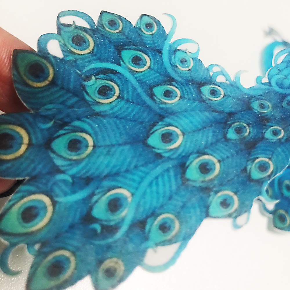 Chockacake Edible Wafer Teal Blue Peacock Paper Collection ,Cake/Cupcake Toppers Decoration,Set Of 20/60/300 (20Pcs)