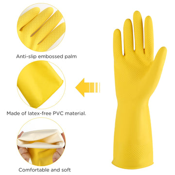 Rubber Gloves Dishwashing 2 Pairs For Kitchen,Cleaning Gloves For Household Reuseable.(Small,Yellow)