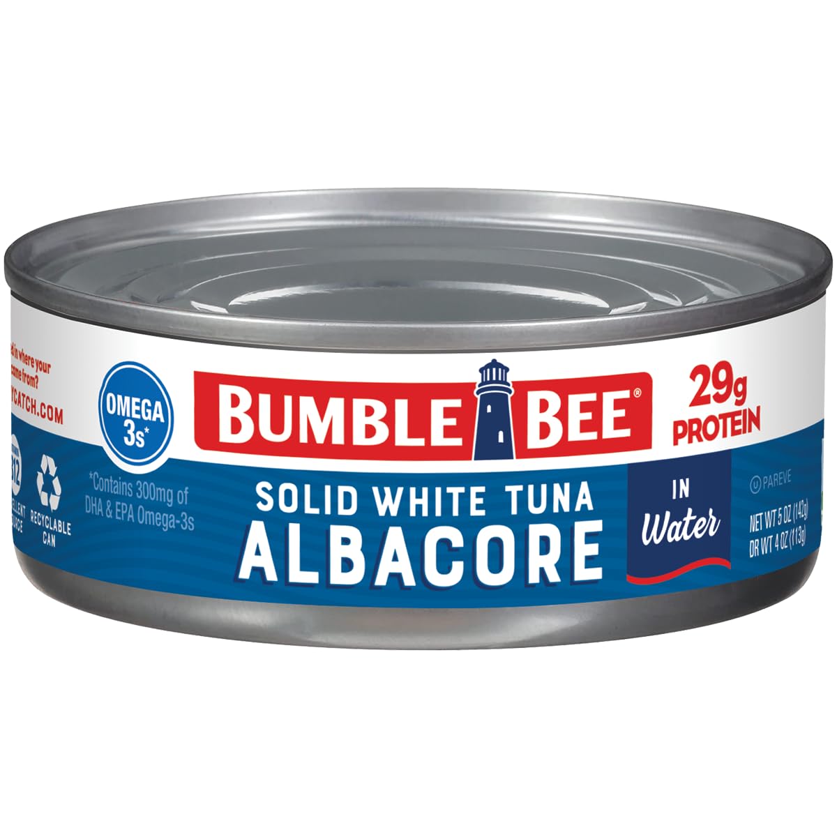 Bumble Bee Solid White Albacore Tuna In Water, 5 Oz Can (Pack Of 4) - Wild Caught Tuna - 29G Protein Per Serving, High In Omega-3S - Non-Gmo Project Verified, Gluten Free, Kosher