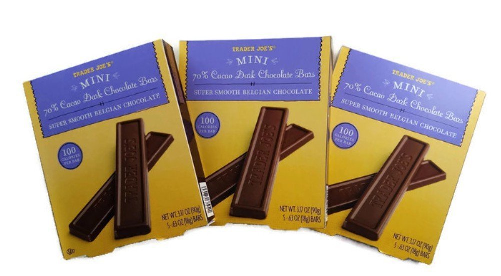 TJs Mini Dark Chocolate Bars, 70% Cacao, 100 Calories/Bar, Bundle of 3 Boxes, 3.17 Oz Each