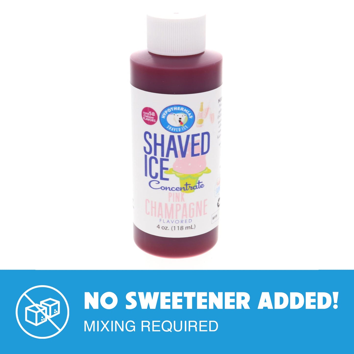Hypothermias Shaved Ice Syrup Concentrate - Pink Champagne - 4 Fl Oz - Makes 1 Gallon - Unsweetened, Add Water and Sweetener