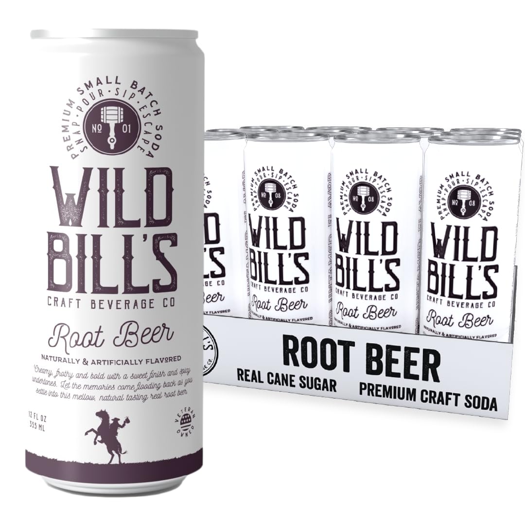 Wild Bills Root Beer Soda - Classic Craft Soft Drink, Caffeine Free, Gluten Free, 12 Oz, 12 Pack, Model WBSD16