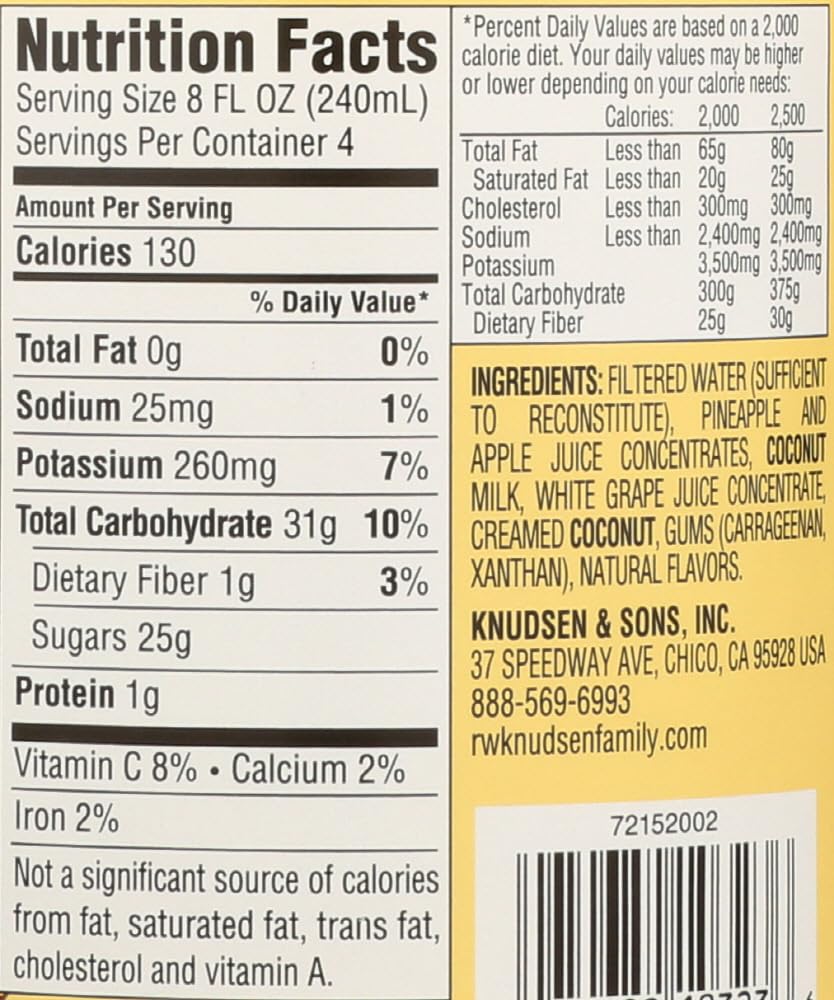 Knudsen Natural Pineapple Coconut Juice 32 Ounce -- 12 per case.