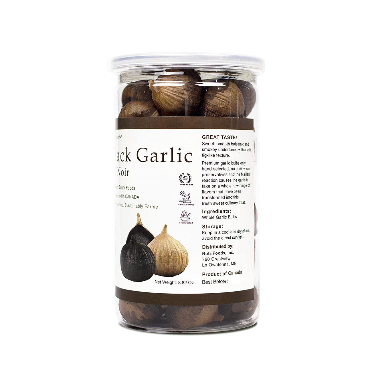 Orgnisulmte Whole Black Garlic Bulbs - Fermented 90 Days, All Natural, 8.82 Oz - Black Garlic Cloves Made in Canada
