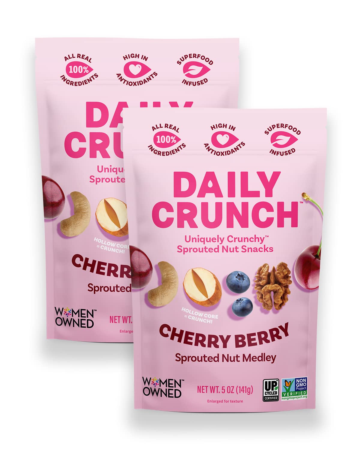 Daily Crunch Sprouted Almonds, 5 Ounce Resealable Bag (Cherry Berry, 2 Pack) - Sprouted And Dehydrated For A Unique Crunch, Keto