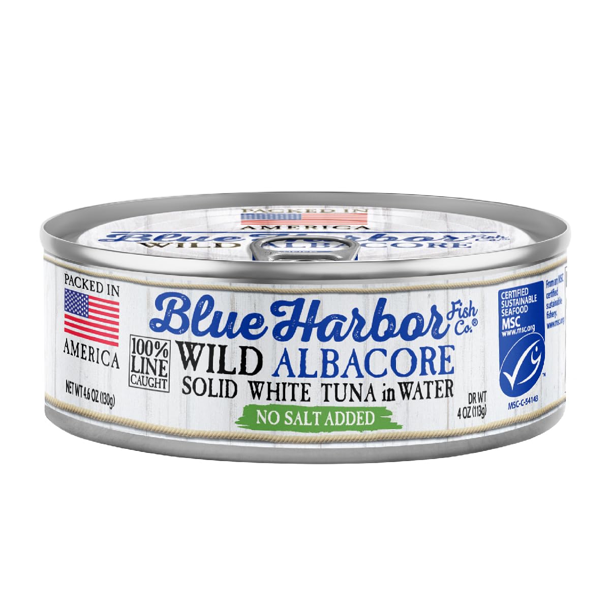 Blue Harbor Fish Co. Wild Albacore Solid White Tuna In Water No Salt Added - 4.6 Oz Can (Pack Of 12)