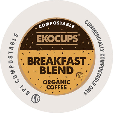 Ekocups Organic Breakfast Blend Coffee Pods - Light Roast Compostable Plant-Based & Freshness-Sealed - French Press-Quality Brew - Keurig Compatible 20ct