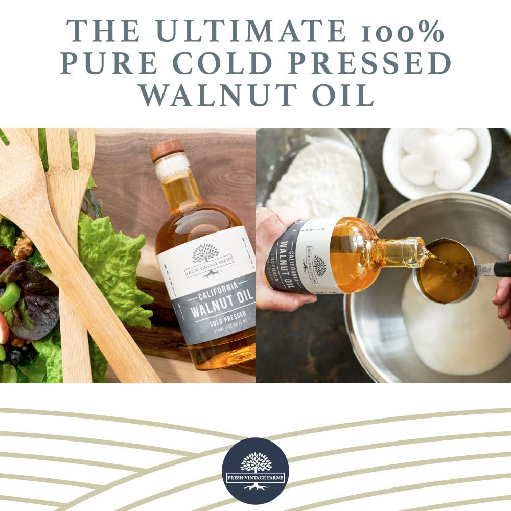 Fresh Vintage Farms, Walnut Oil, Cold Press, California Grown, Great For Cooking, Baking, Grilling, Dipping, & Salads