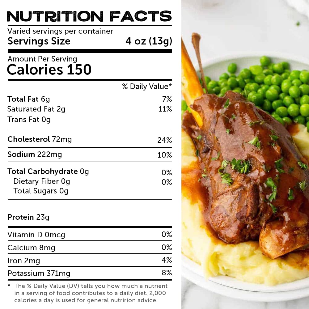 Grumpy Butcher Big Braised Lamb Shanks, 2 Packs (Each 22-24 Oz) - Delicius French Recipe Lamb Cooked With Basil, Thyme & Mustard