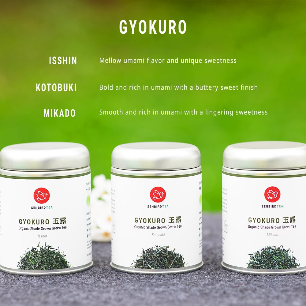 Senbird Organic Gyokuro, Japanese Shade Grown Green Tea - Kotobuki From Kyoto Japan - Imperial Loose Leaf Green Tea In Airtight