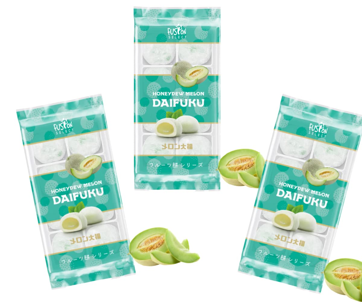 Fusion Select 3X Japanese Melon Fruit Flavor Daifuku Mochi Bean Jam Rice Cake Mochi Sampler