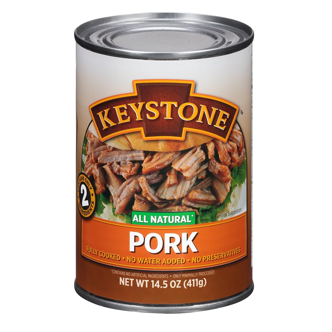 Keystone Meats All Natural Canned Pork 14.5 Oz Long Shelf Life Emergency Survival Food Canned Meat | Fully Cooked Ready To Eat Family Pack Of 1