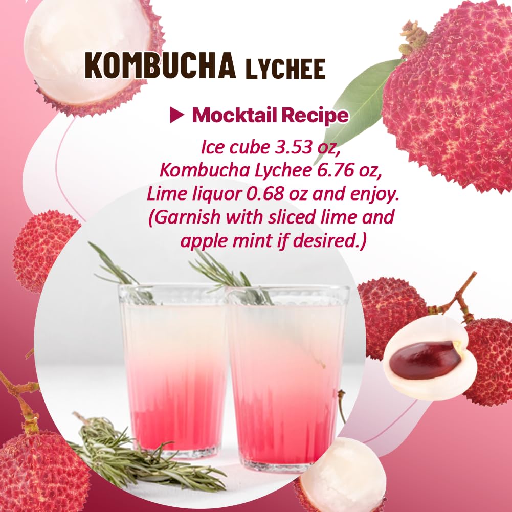 Kayfood-Kombucha-Lychee-Garden-Daily Zero Sugar, Diet, Gut Healthy Sparkling Beverage, Fermented Korean Drinks For Iced Tea Hot