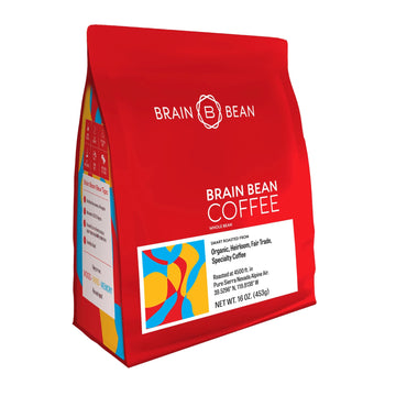 Brain Bean Organic Coffee | Smooth Taste, Antioxidant Rich & Fair Trade | Whole Bean Medium Roast 16 Oz
