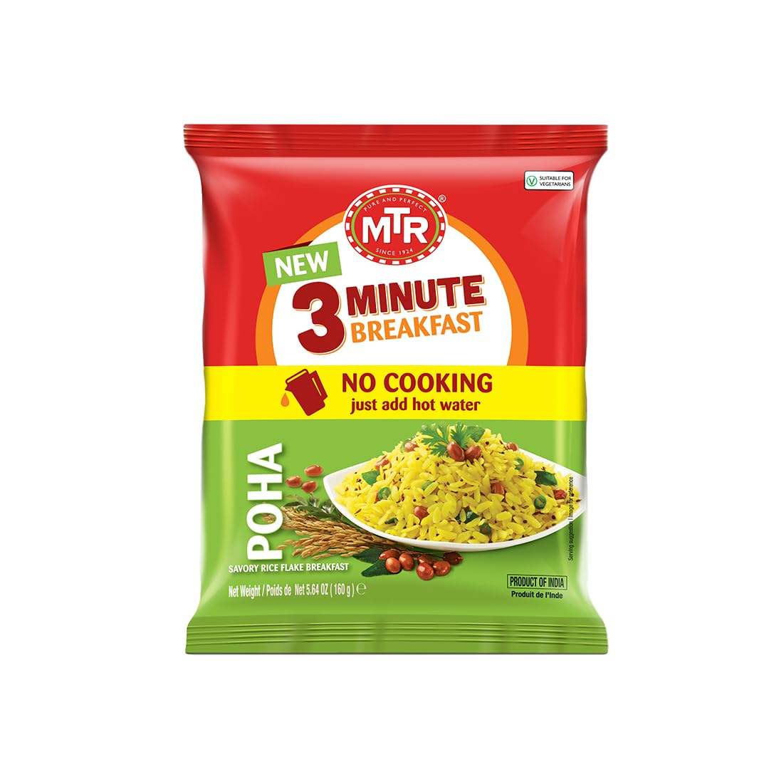 MTR 3minute Poha - Ready-to-Cook Mix - Authentic Indian Food in Just 3 Minutes - 100% Vegetarian - No Added Preservatives - Just