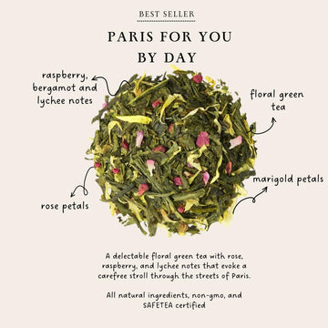 Palais Des Th S - Paris For You By Day - Parisian Gourmet Green Tea- Notes Of Rose, Raspberry, And Lychee - 20 Count Biodegrada