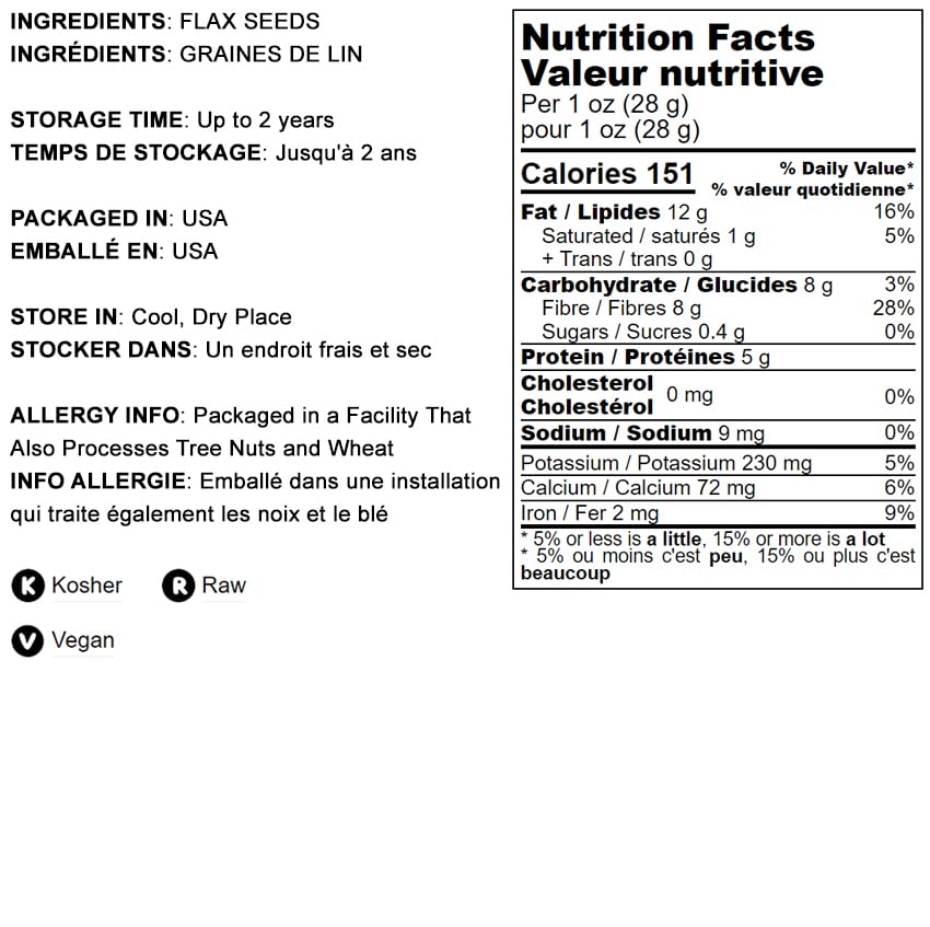 Food to Live - Brown Flax Seeds, 12 Pounds Raw Whole Flaxseed, Kosher, Vegan, Bulk. High Dietary Fiber Food. Rich in Omega-3 Fat