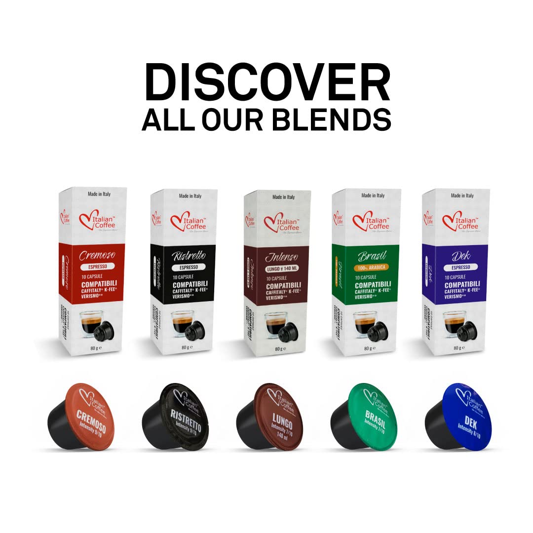 ITALIAN COFFEE FOR ESPRESSO LOVERS Coffee compact pieces, Compatible with Verismo & K-fee Systems, 80 Pods, CREMOSO Blend