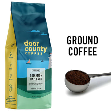 Door County Coffee - Cinnamon Hazelnut, Cinnamon Hazelnut Flavored Ground Coffee - Medium Roast, 283G