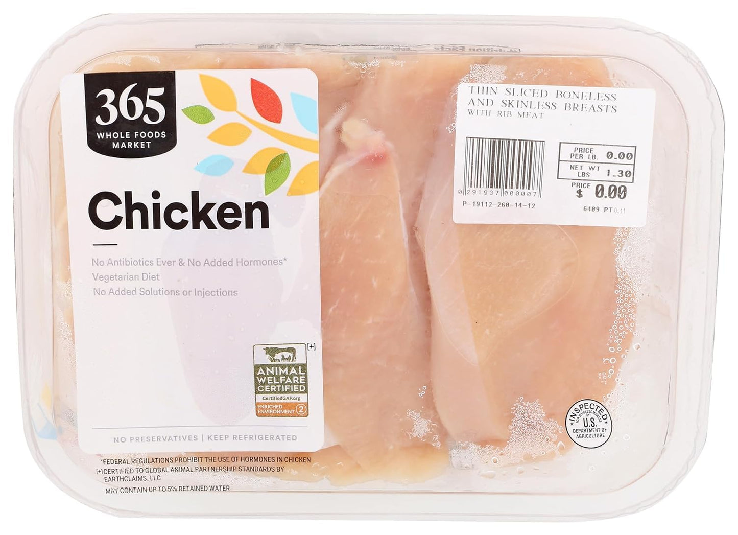 365 By Whole Foods Market, Chicken Breast Boneless Skinless Cutlet Tray Pack Step 2