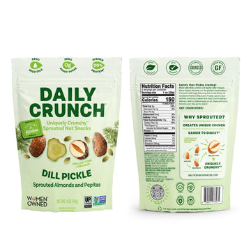 Daily Crunch Sprouted Almonds, Dill Pickle, 4 Ounce Bags, Pack Of 2 - Sprouted And Dehydrated For A Unique Crunch, Keto Friendly