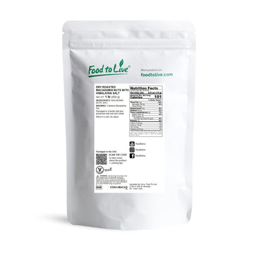 Food To Live Dry Roasted Macadamia Nuts With Himalayan Salt, 1 Pound - Oven Roasted Whole Nuts, Lightly Salted, No Oil Added, Ve