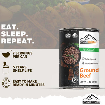 MOUNTAIN ESSENTIALS Fully Cooked Ground Beef, 14 Oz Canned Meat, Pack of 6, 5 Years Shelf Life, Ready to Eat