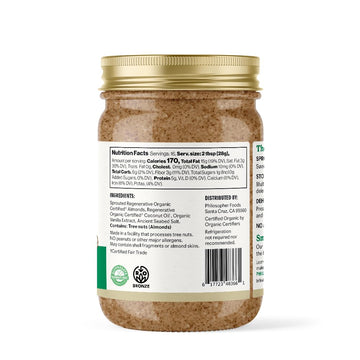 Philosopher Foods Crunchy Alchemy Sprouted Almond Nut Butter, 16 Oz. - Thick Organic Butter, Natural Sweetness, Stone Ground Alm