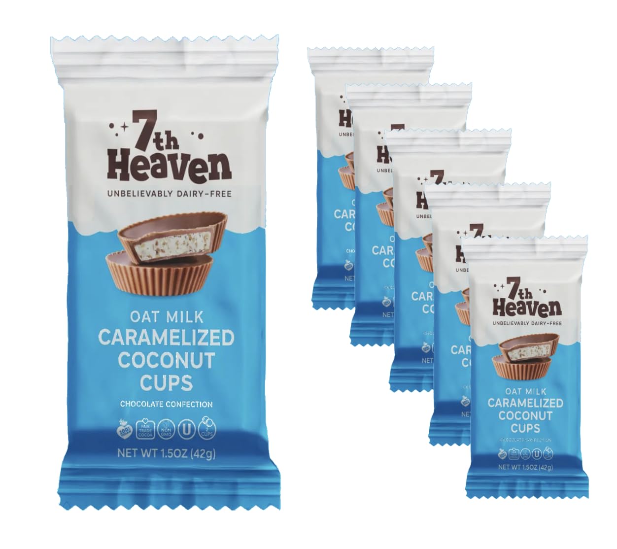 7Th Heaven Vegan Oat Milk Chocolate Cups: Caramelized Coconut Cups - (1.5 Oz - 6 Pack) Healthy Chocolate Perfect Valentines Gift For Your Loved Ones 100% Dairy Free Non Gmo Kosher Parve Cruelty Free Fair Trade Cocoa