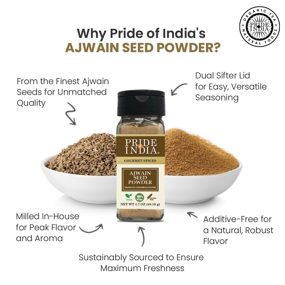 Pride Of India ?Ajwain Seed Powder ?Gourmet Indian Spice ?Made From Fresh Carom Seeds ?Rich In Nutrients ?Aromatic & Flavorful ?