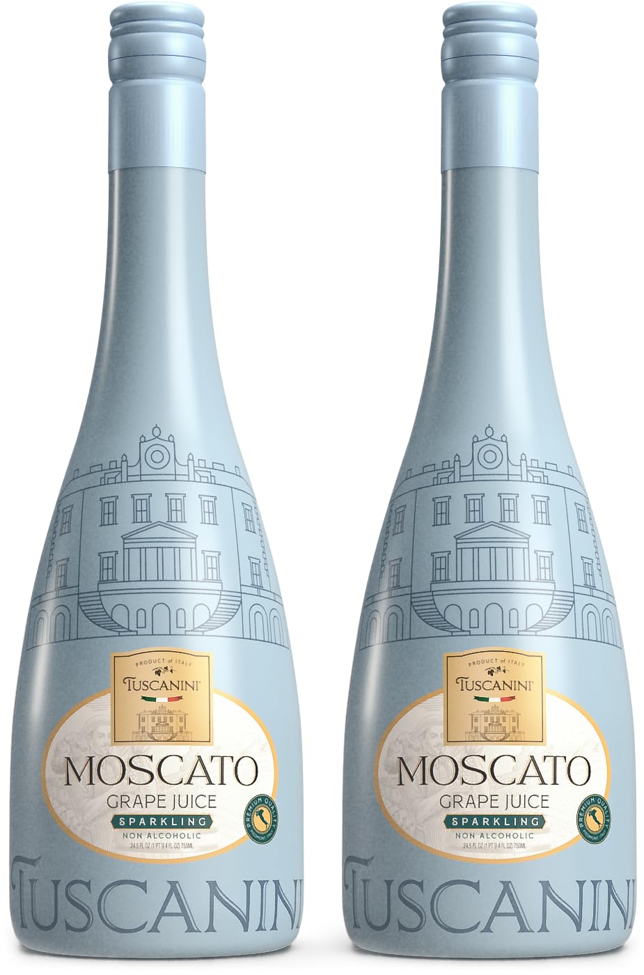 Tuscanini Sparkling Moscato Grape Juice, Non-Alcoholic, 25.3oz (2 Pack), Elegant Champagne Bottle, Imported from Italy, Kosher
