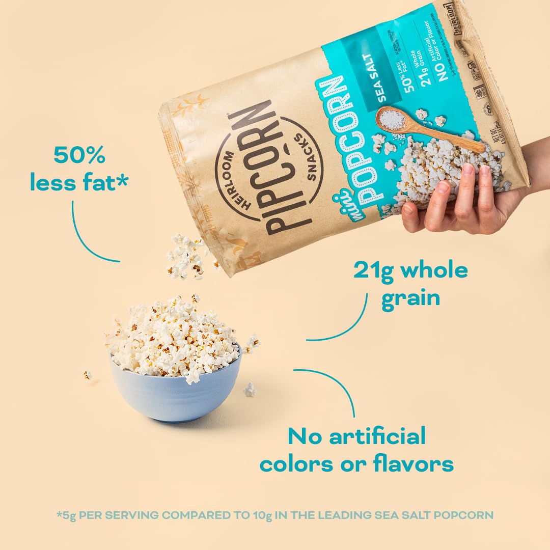 Heirloom Sea Salt Mini Popcorn By Pipcorn - 4.5Oz 6Pk - Healthy Snacks, Gluten Free Snacks, Heirloom Corn, Salty Snacks