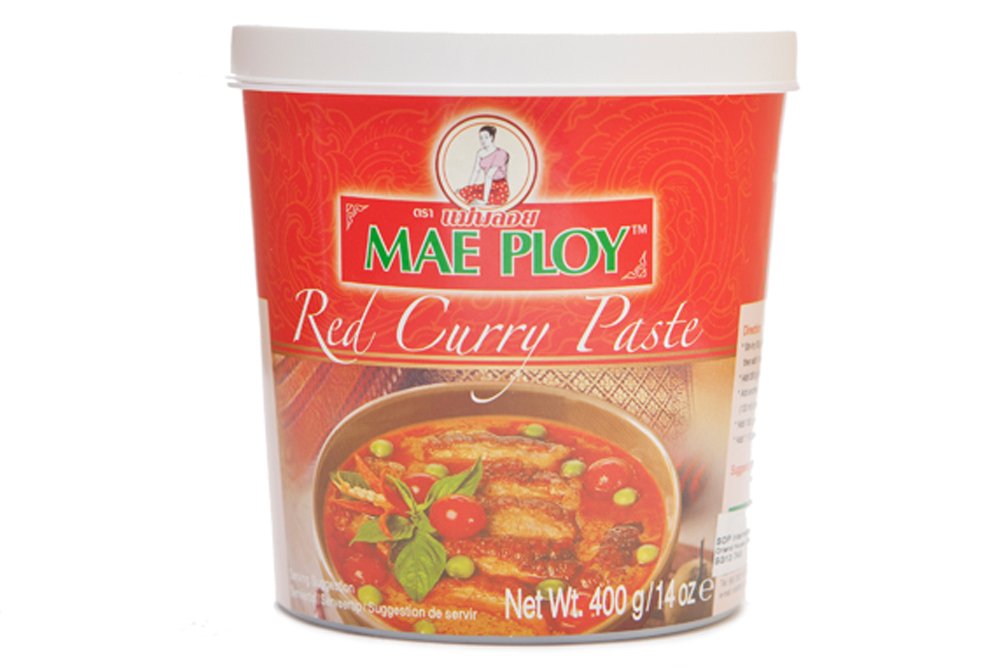 Mae Ploy Red Curry Paste, Authentic Thai Curry Paste With Red Chili, Shrimp Paste, Lemongrass And Aromatic Herbs For Cooking Butter Chicken, Rendang, Curries, Stews And Other Dishes, 2.2Lbs Tub