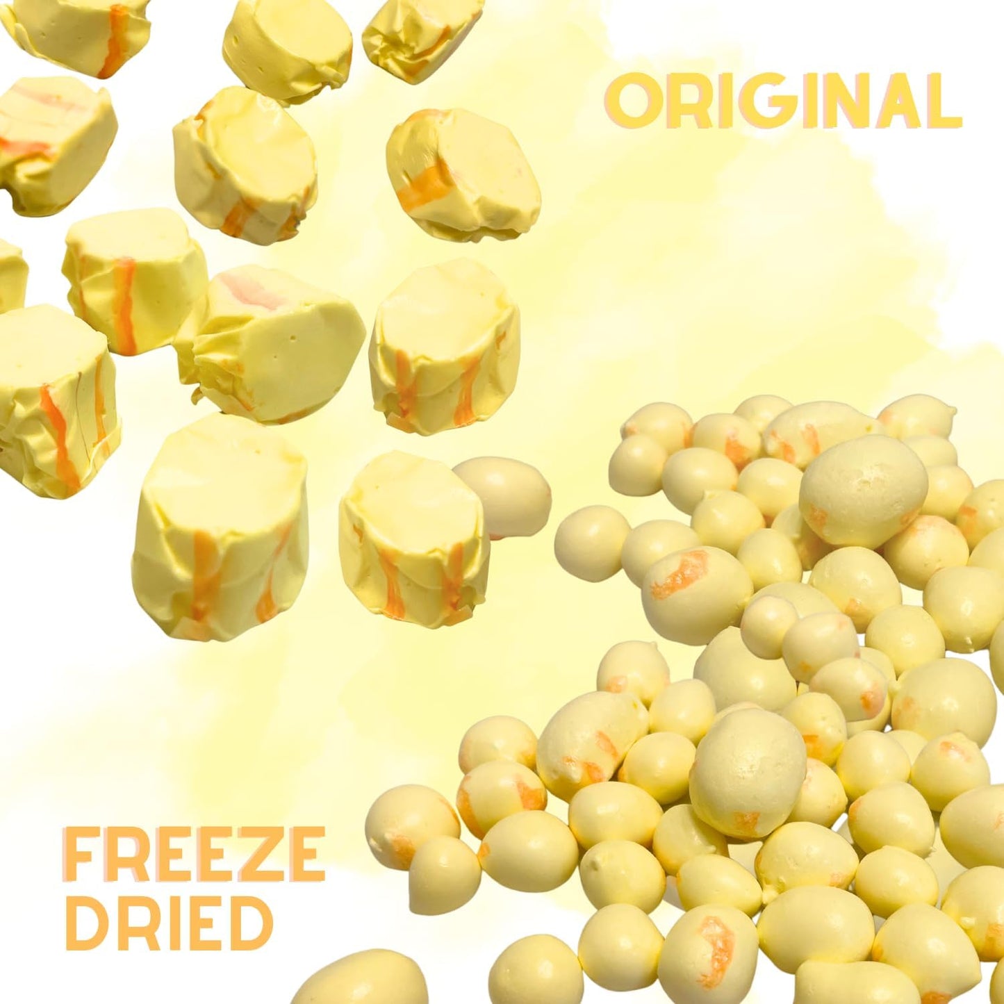 Freeze Dried Candy Banana Salt Water Taffy 2 Oz - Cut To Bite Sized Pieces - Ships In Box - Deliciously Crunchy, Intense Flavor,