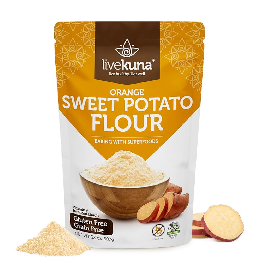 Livekuna - Orange Sweet Potato Flour, Sweet Potato Flour For Baking, Gluten-Free Baking Flour, Alternative For Almond Flour, Rice Flour & Coconut Flour, Sweet Potato Powder Flour For Soups & Sauces