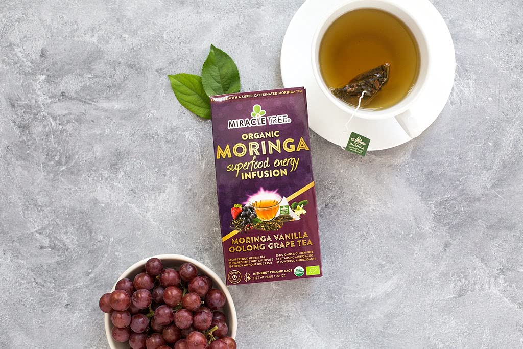 Miracle Tree'S Moringa Energy Tea - Vanilla Oolong Grape | Super Caffeinated Blend | Healthy Coffee Alternative, Perfect For Foc