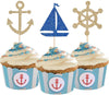 24 Pcs Nautical Theme Glitter Cupcake Picks Cupcake Toppers Food Fruit Picks For Decoration Party Favors