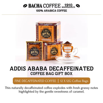 Bacha Coffee | Addis Ababa Decaffeinated Fine Flavoured, 100% Arabica Beans, Medium Roast, 12 * 12G Individually Wrapped 100% Ar