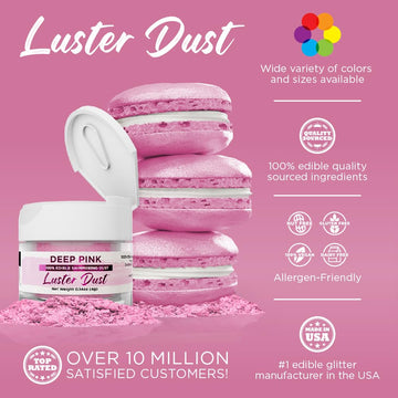 Luster Dust - Deep Pink (4G 1X Jar) | Edible Vegan Dust & Paint For Cake Decorating, Ice Cream, Desserts, Cocktails And Beverage