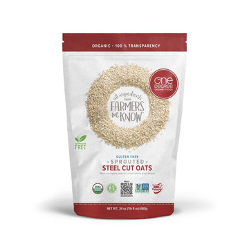 One Degree Organic Foods Sprouted Steel Cut Oats, USDA Organic, Non-GMO Gluten Free Oatmeal, 24 oz., 4 Pack