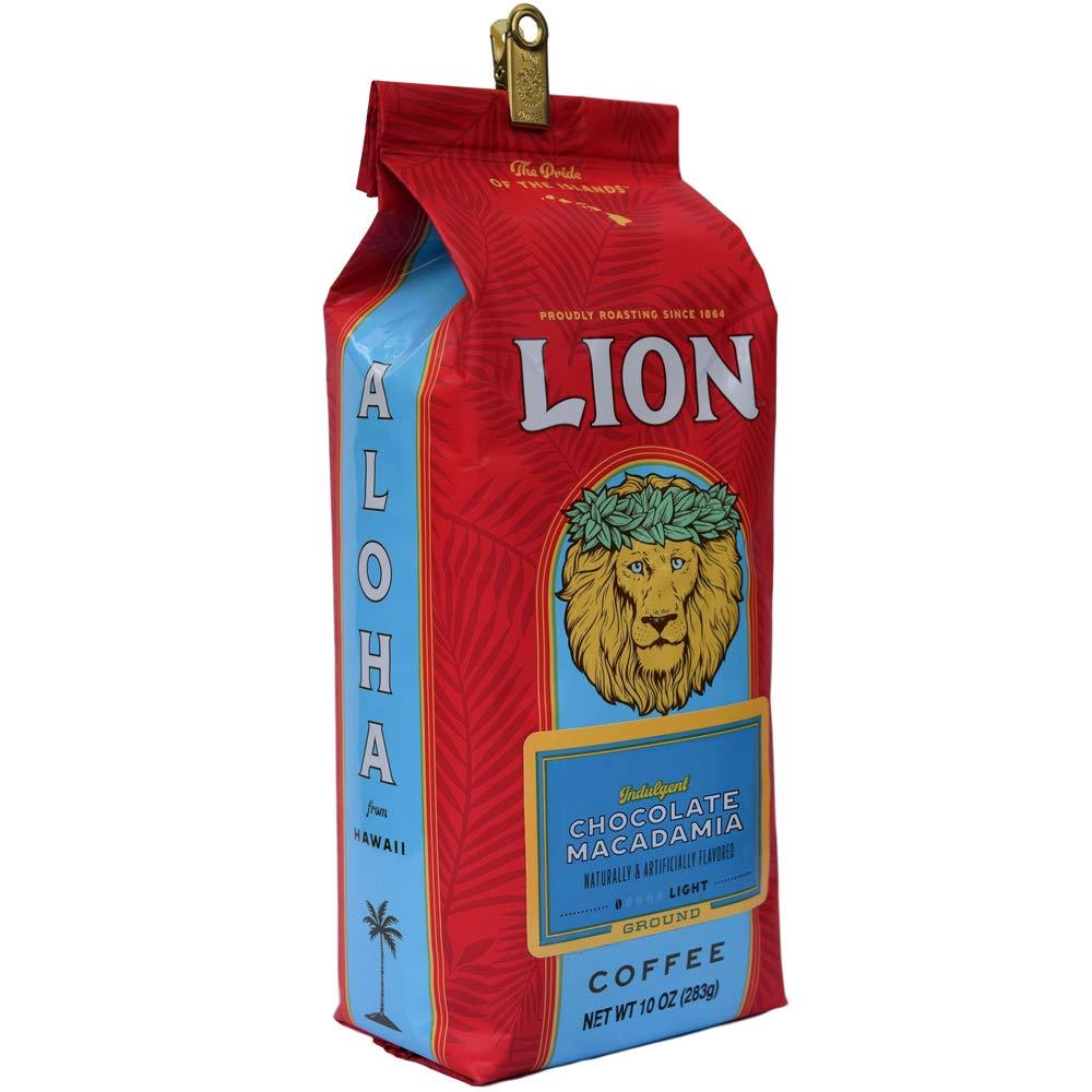 Lion Coffee, Chocolate Macadamia Flavor, Light Roast - Ground, 10 Ounce Bag