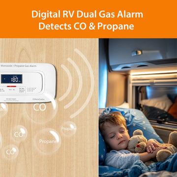 Pangaea Rv Carbon Monoxide & Propane Dual Gas Detector - Hard-Wired Dc 12V, Large Lcd Display, 85Db Loud Alarm, Easy Reset/Test
