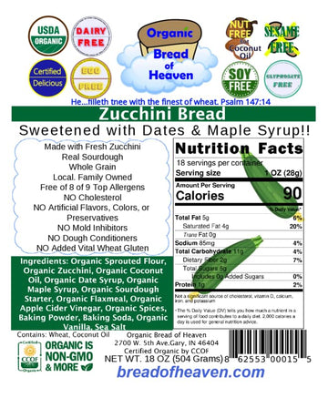 Organic Bread Of Heaven ~ Zucchini Bread 2 Loaves~ Usda Organic