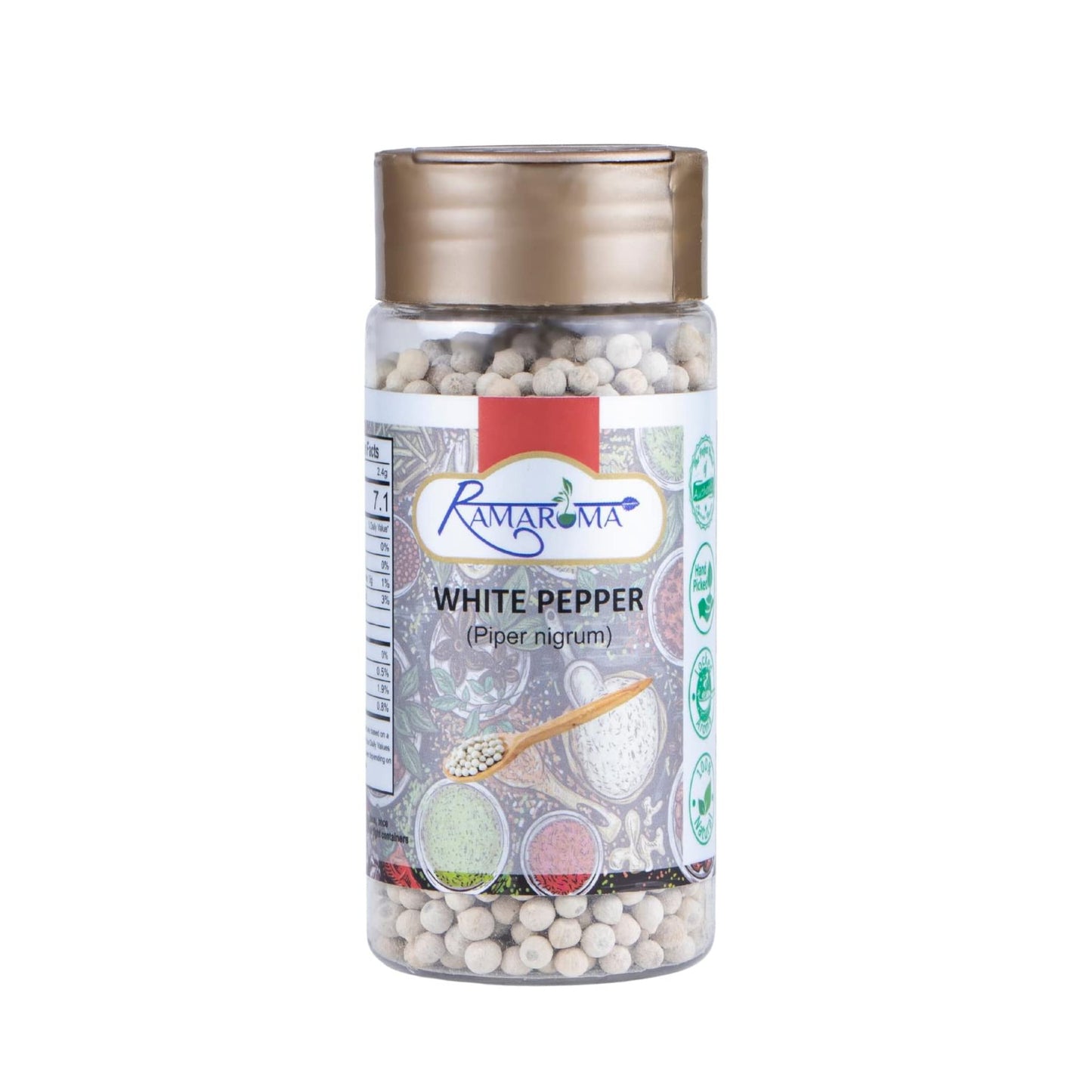 Ramaroma White Pepper (Peppercorns) Whole, Spice 3Oz (100G) ~ (Safed Mirch Sabut) All Natural | Vegan | Gluten Friendly| Non-Gmo