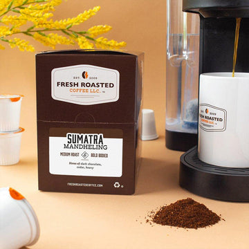 Fresh Roasted Coffee, Sumatra Mandheling | Single Origin | Medium Roast | Kosher | K-Cup Compatible | 24 Pods